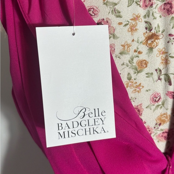 Belle Badgley Mischka Arya Fuchsia Keyhole Halter A-Line Midi Dress Size 10 NWT - Picture 11 of 11